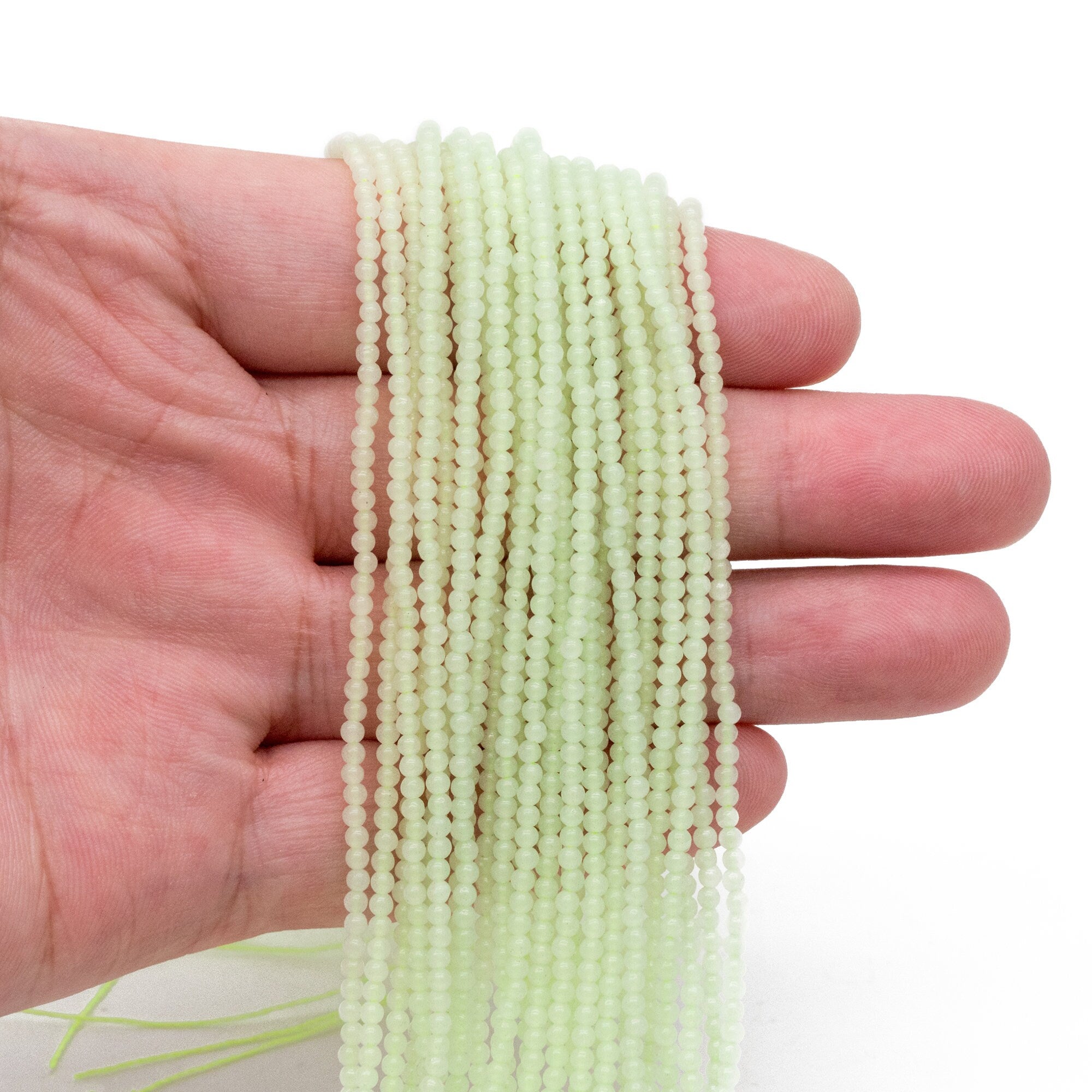 Luminous Stone Beads, Glow in the Dark, Aqua Blue/ Light Green/ Peach/ Blue Fluorescent Sphere Ball Beads, 14" Strand (GM-048)